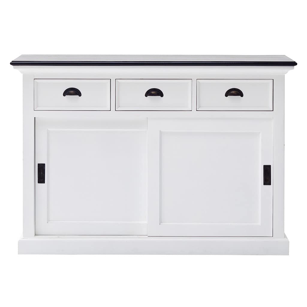 HomeRoots White & Black Mahogany, Medium-Density Fibreboard (MDF) Modern Farmhouse Black and White Buffet Server with Sliding Doors