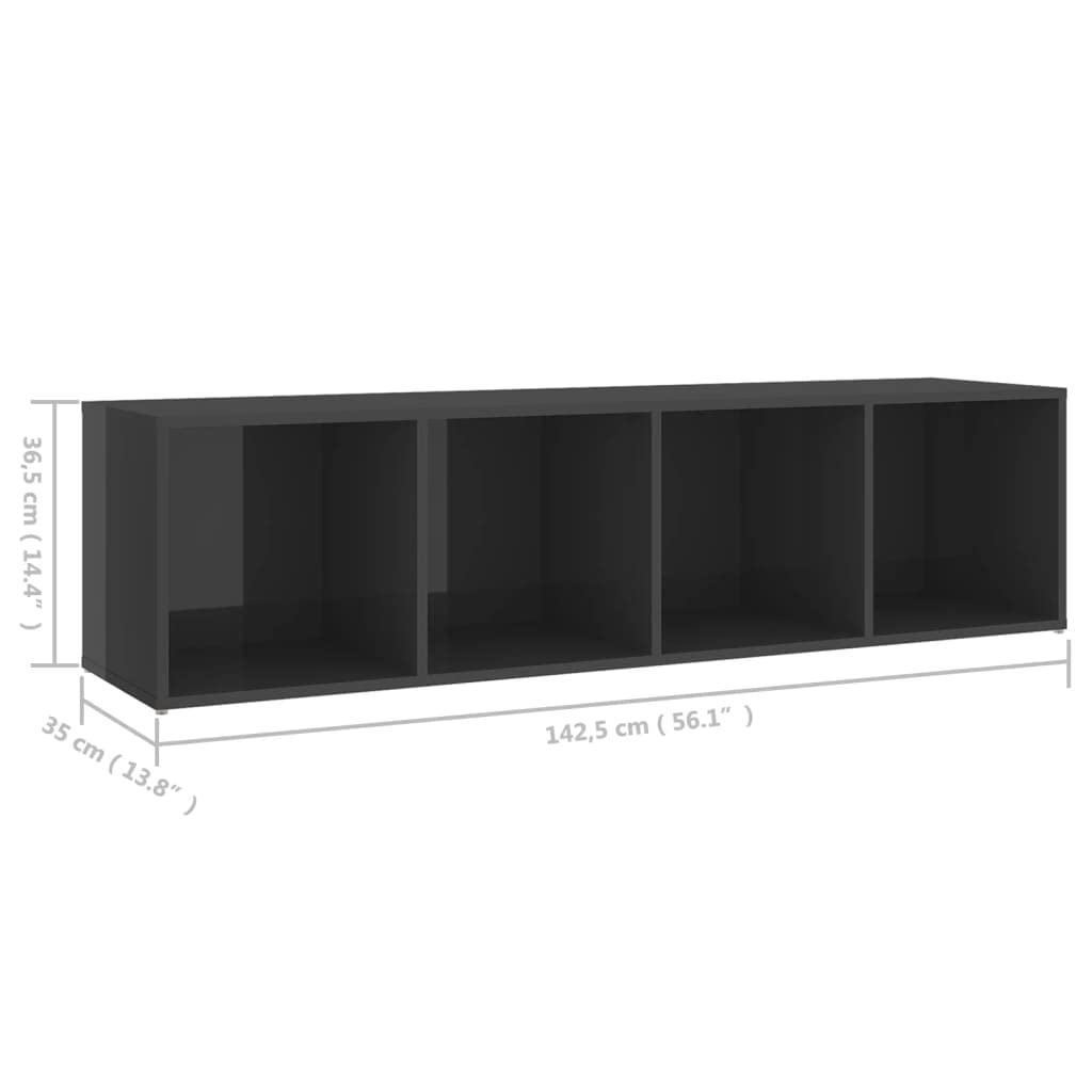 vidaXL TV Cabinet High Gloss Gray 56.1&quot;x13.8&quot;x14.4&quot; Chipboard