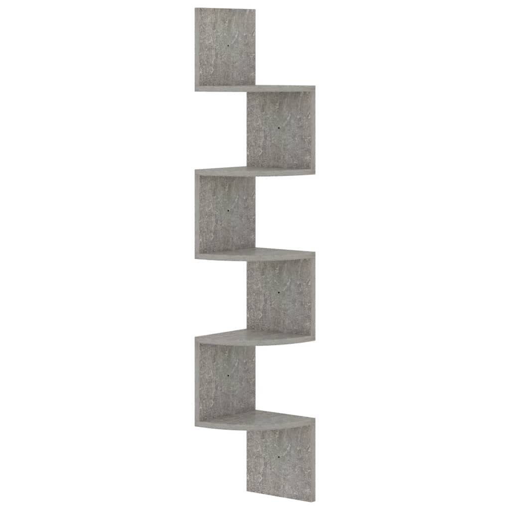 vidaXL Wall Corner Shelf Concrete Gray 7.5&quot;x7.5&quot;x48.4&quot; Chipboard