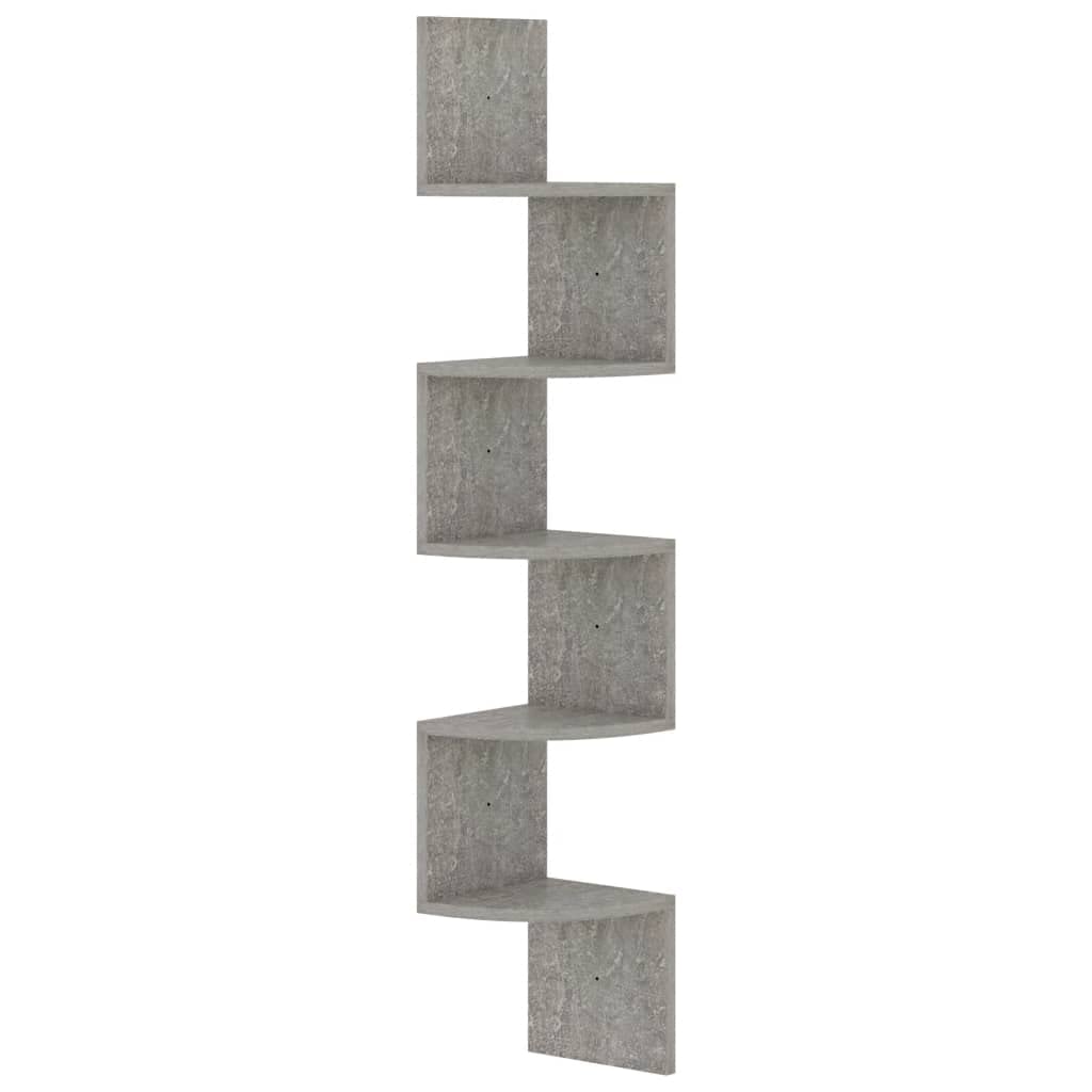 vidaXL Wall Corner Shelf Concrete Gray 7.5"x7.5"x48.4" Chipboard