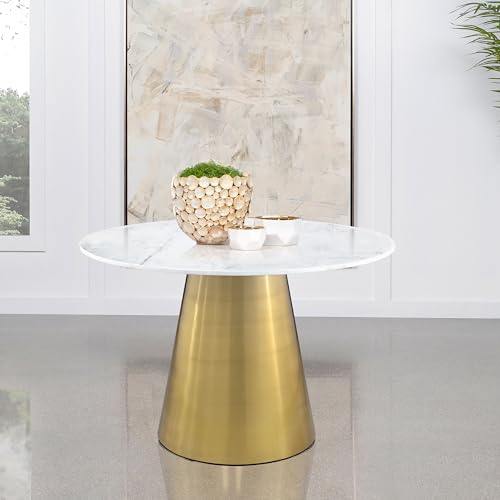 Coaster Home Furnishings Ambrose Round Dining Table Genuine Marble with Stainless Steel White and Gold