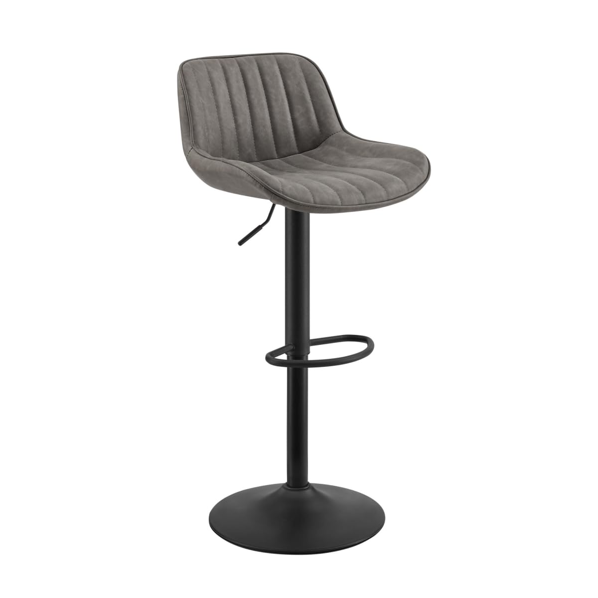 HomeRoots 524977 41.53 x 19.49 x 19.69 in. Gray & Black Faux Leather & Steel Swivel Low Back Adjustable Height Bar Chair with Fo
