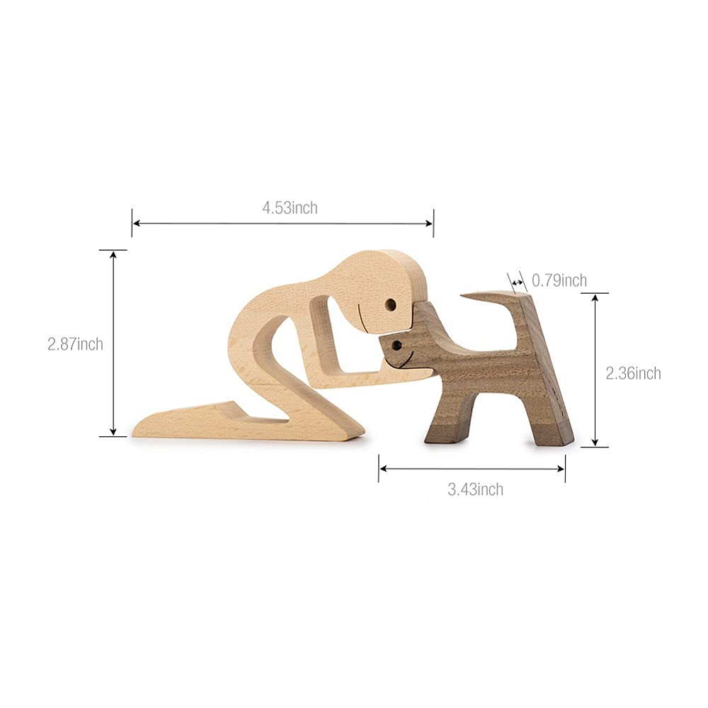 Fhtdw Unique Gift Hand Carved Wood Dog Human Statue Figurine Sculpture Home Office D  Cor, Wooden Man Dog Carving Model To Remem