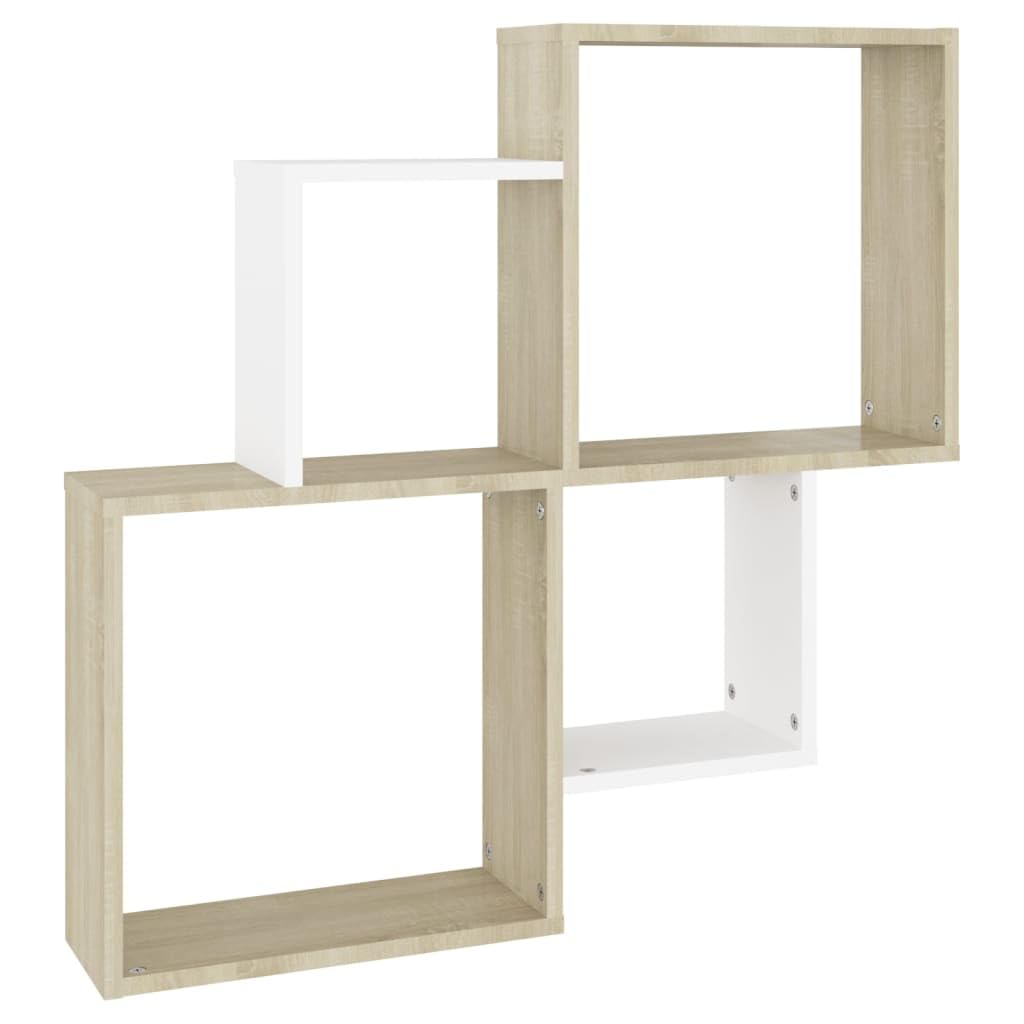 Vidaxl Cube Shelf, Wall Shelf, Hanging Shelf, Cube Lounge Cd Shelf, Decorative Shelf, Bookcase, Floating Shelf, White Sonoma Oak, 80 X 15 X 78.5 Cm, Wood Material