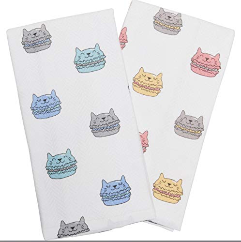 Envogue Colorful Macaroon Cat Lover Kitchen Tea Hand Towels  Set of 2 100% Ultra Absorbent Cotton
