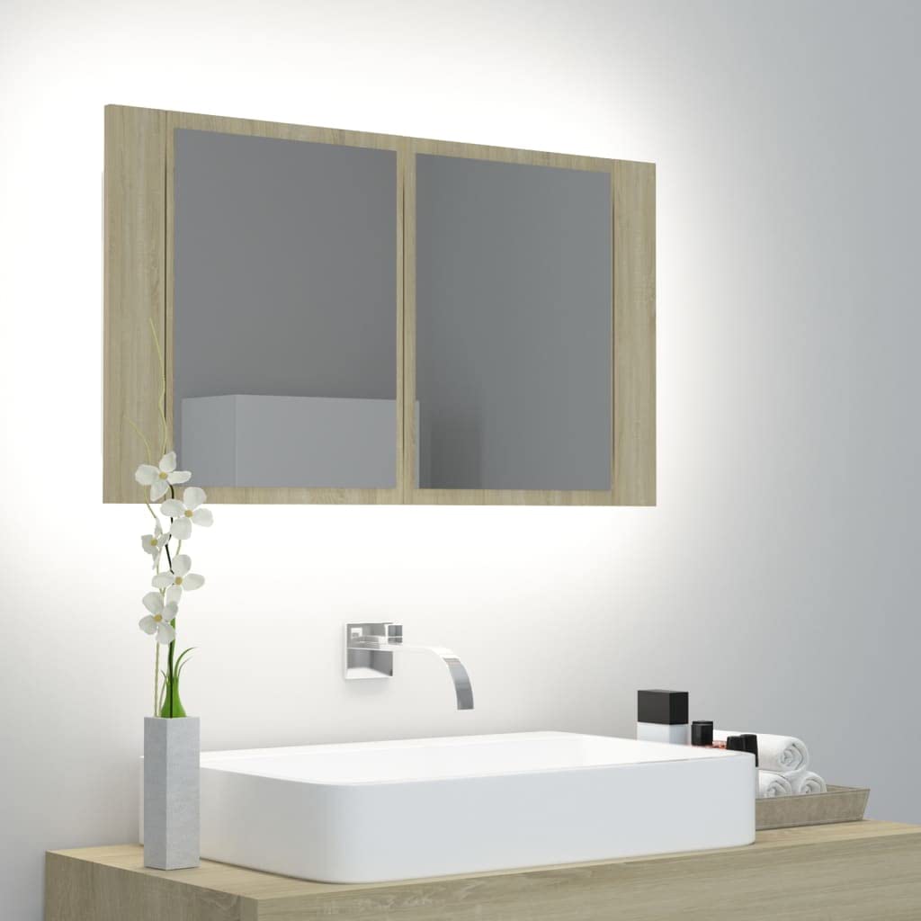 vidaXL LED Bathroom Mirror Cabinet Sonoma Oak 31.5&quot;x4.7&quot;x17.7&quot;