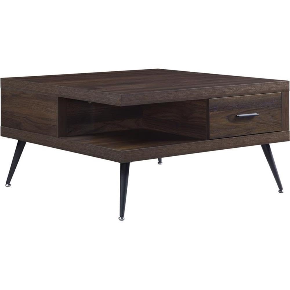 Acme Harel Wooden Coffee Table with Storage Drawer and Metal Legs in Walnut