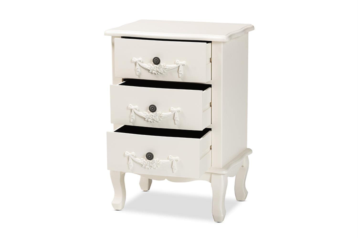 Baxton Studio Callen Classic and Traditional White Finished Wood 3-Drawer Nightstand