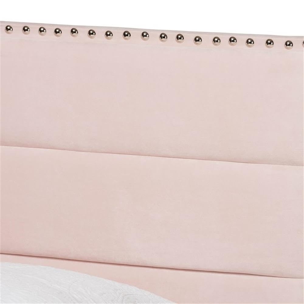 Baxton Studio Tamira Modern and Contemporary Glam Light Pink Velvet Fabric Upholstered Twin Size Panel Bed
