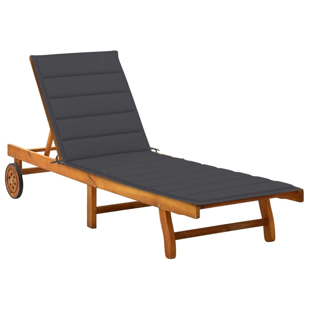 vidaXL Patio Lounge Chair, Outdoor Chaise Lounge Chair with Adjustable Backrest, Sunlounger with Cushion, Sunbed for Backyard, Solid Acacia Wood