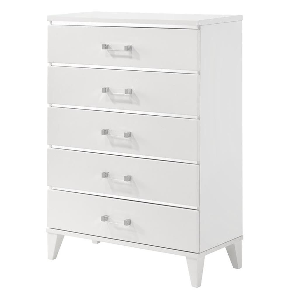 Acme Chelsie Wooden Rectangular Chest with 5 Storage Drawers in White