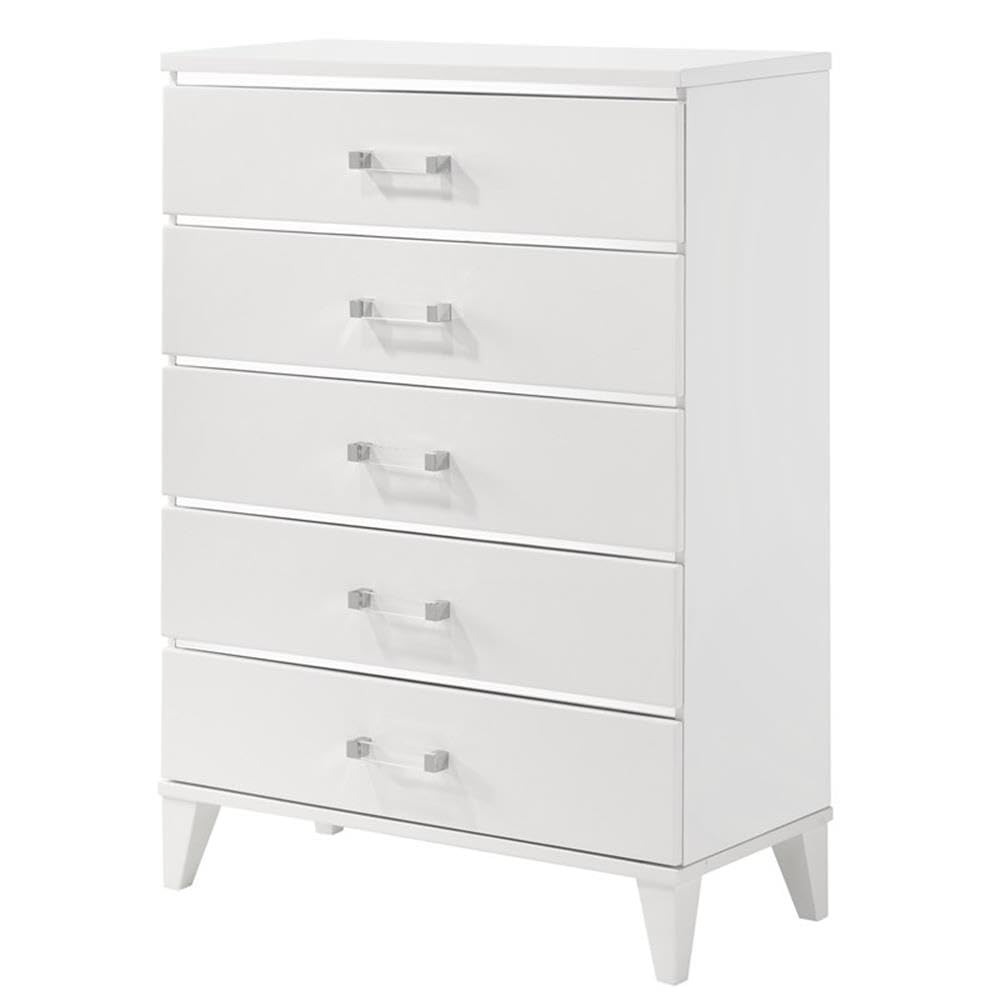 Acme Chelsie Wooden Rectangular Chest with 5 Storage Drawers in White