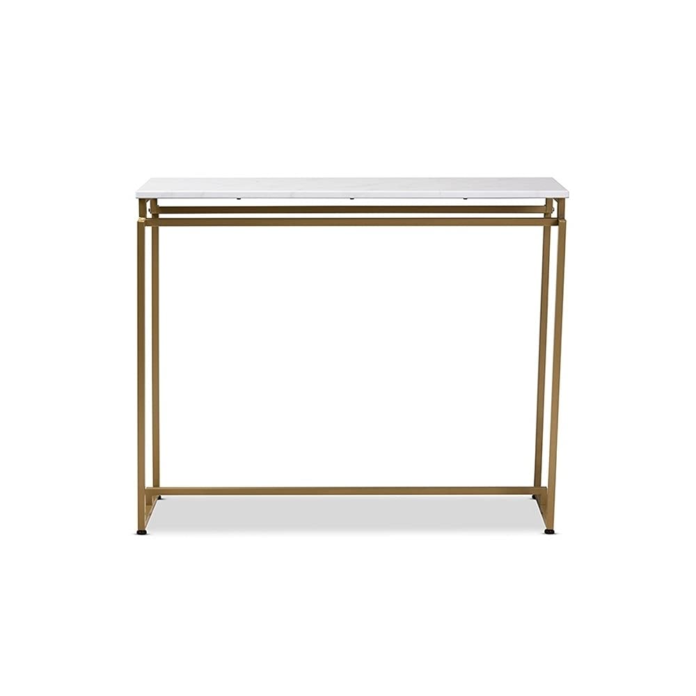 Baxton Studio Renzo Brushed Gold Metal Console Table With Faux Marble In White