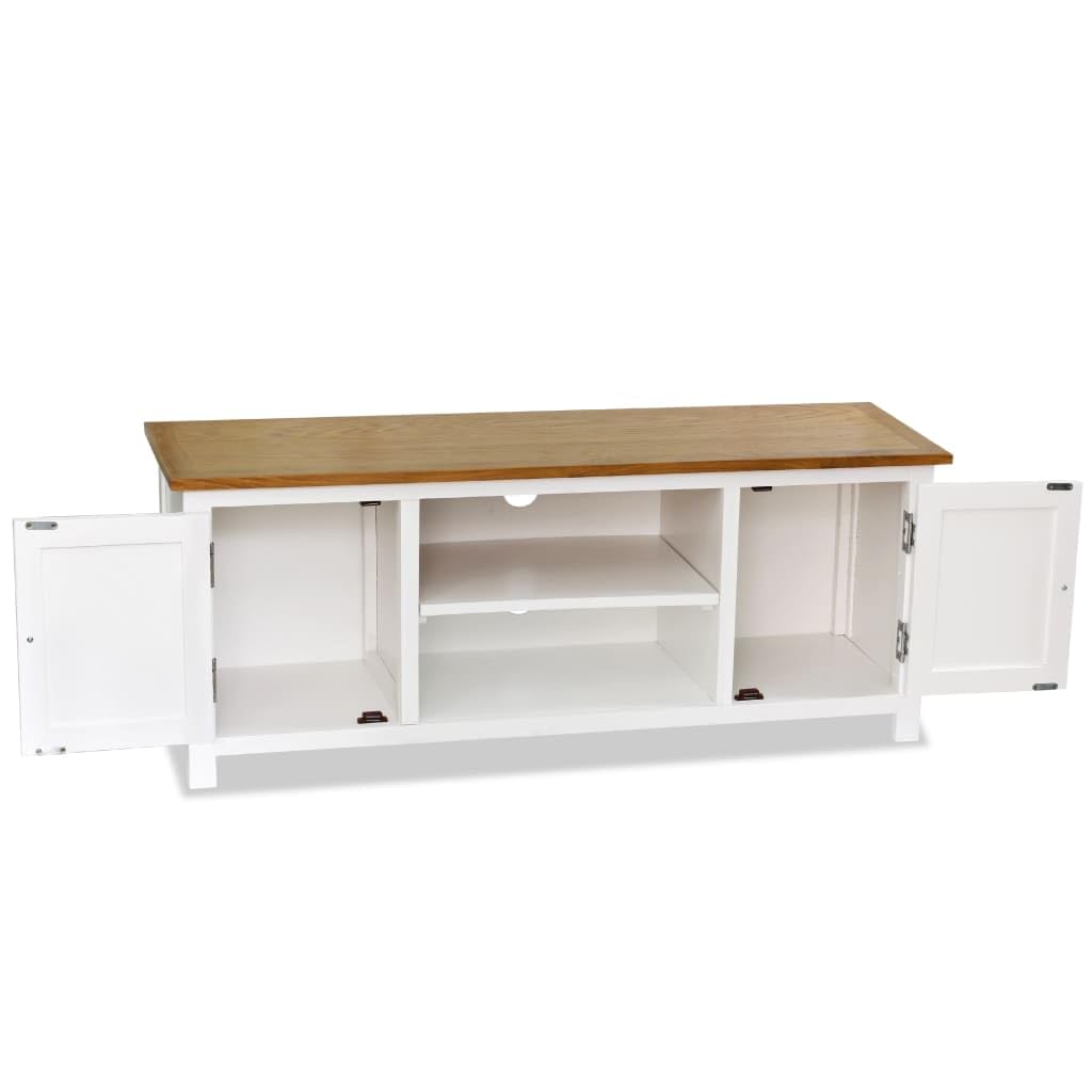 vidaXL Farmhouse style TV Stand - 47.2&quot;x13.8&quot;x18.9&quot; - Solid Oak Wood and Pinewood - TwoTone - White and Brown - Spacious Compartments - Cable Outlets Design