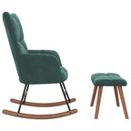 vidaXL Velvet Rocking Chair Set with Stool, Dark Green- Modern Design Lounge Seating Furniture with Steel Frame & Wooden Rails