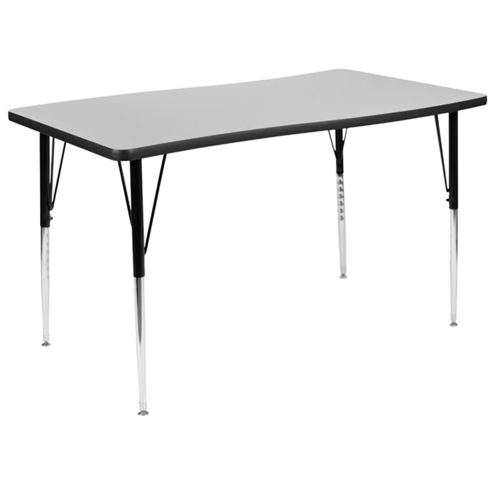 Flash Furniture 3 Piece 76" Oval Wave Collaborative Grey Thermal Laminate Activity Table Set - Standard Height Adjustable Legs