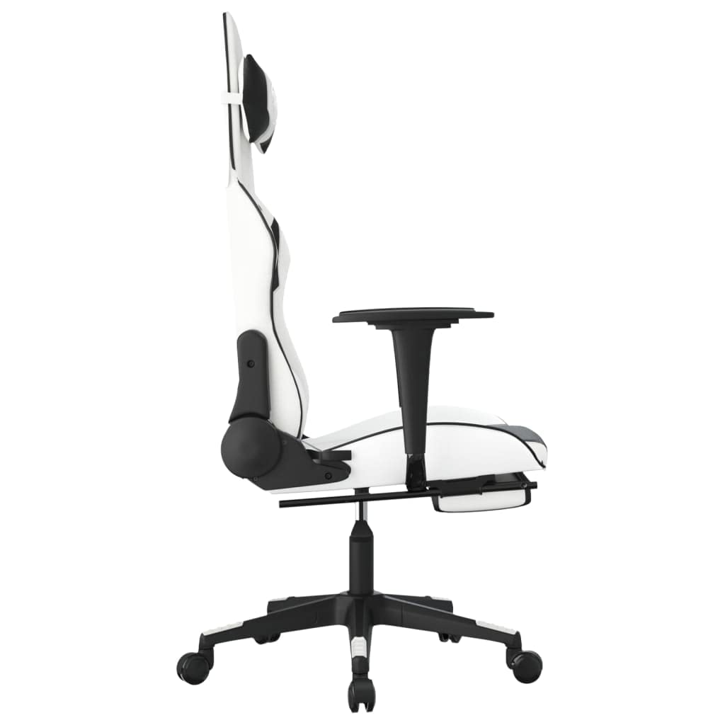 vidaXL Faux Leather Gaming Chair with Adjustable Backrest and Footrest, 360-degree Swivel Design, Easy to Assemble, White and Black