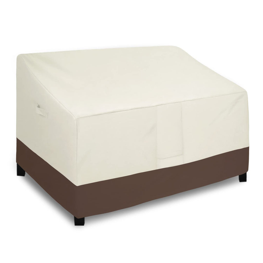 Easy-Going Waterproof Outdoor Loveseat Cover, Heavy Duty 2-Seater Patio Couch Cover, Windproof Outdoor Furniture Cover With Air Vent (58Wx32.5Dx31H Inch, Beige/Dark Brown)