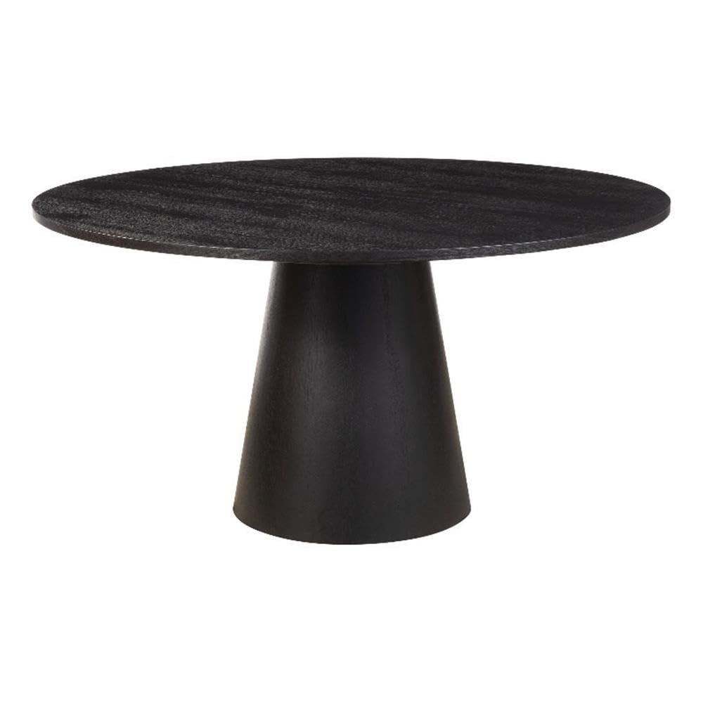 Alpine Furniture Cove 59&quot; Round Mid-Century Modern Solid Rubberwood Dining Table, Sloped Bottom of The Table Top, in Vintage Black Finish