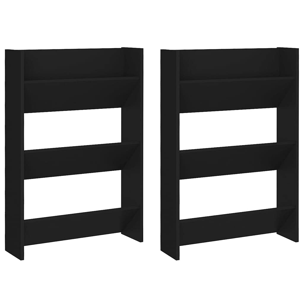 vidaXL Wall Shoe Cabinets 2 pcs Black 23.6x7.1x35.4 Engineered Wood