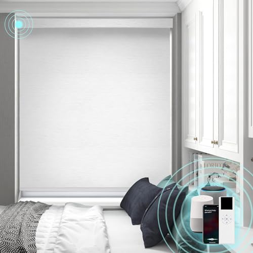 HILADUO Motorized Roller Blinds Customized Size Width 20-105 Inches Window Aluminum Valance Style Rechargeable Shades with Built