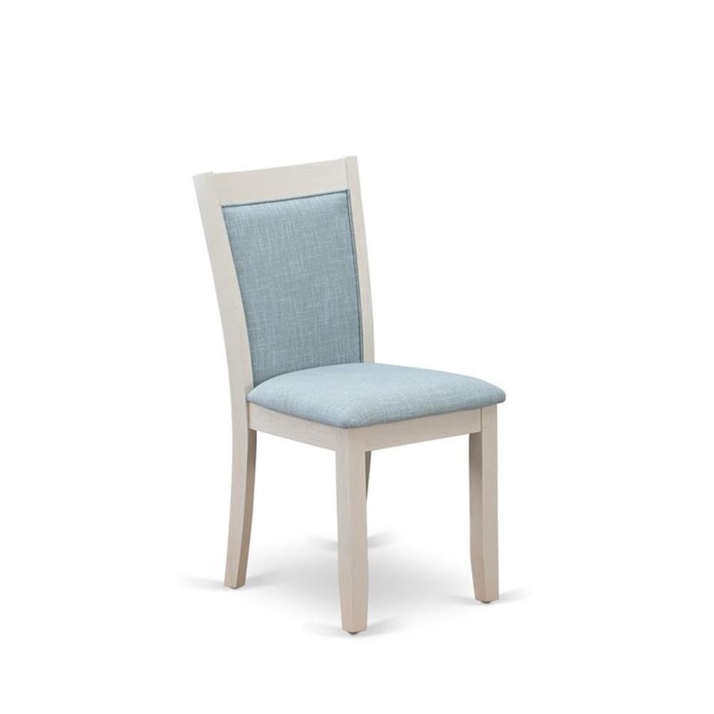 East West Furniture MZC0T15 Monza Parsons Dining Chairs - Baby Blue Linen Fabric Padded Chairs, Set of 2, Wirebrushed Linen White