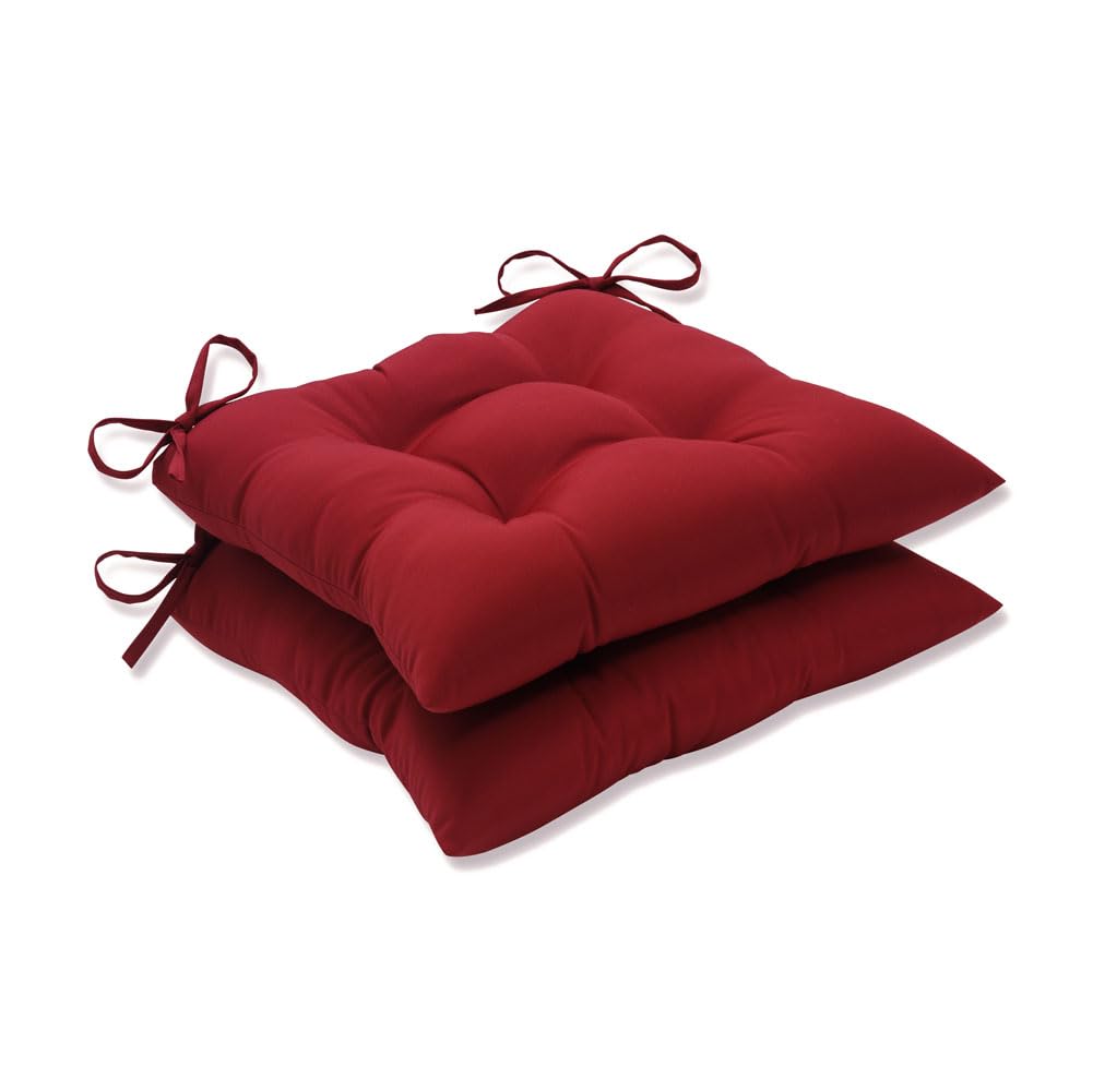 Pillow Perfect Outdoor/Indoor Pompeii Tufted Seat Cushions (Square Back), 19' X 18.5', Red, 2 Pack