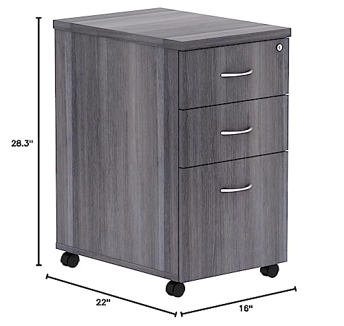 Lorell Weathered Charcoal Laminate Desking Pedestal - 3-Drawer