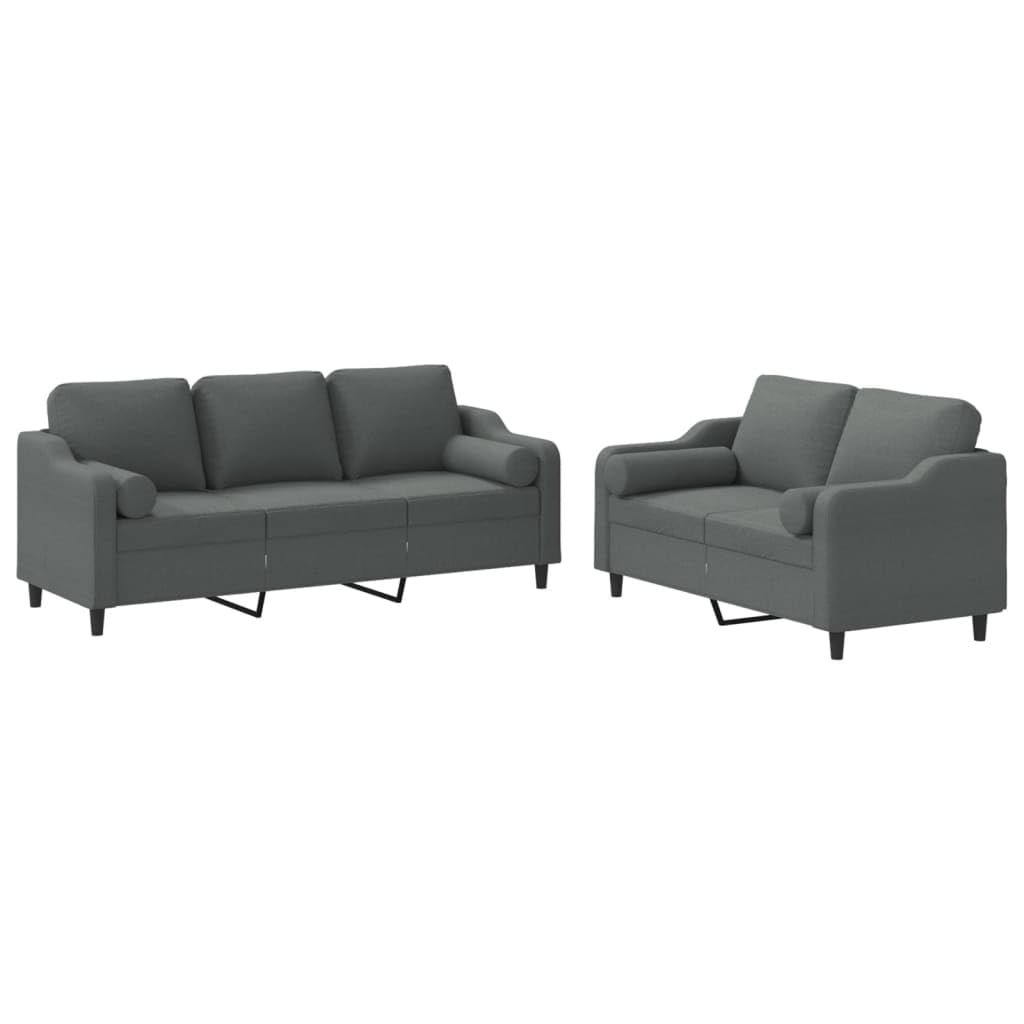 vidaXL Dark Gray Sofa Set with Pillows - Fabric Loveseat, Armchair and Couch for Living Room, Office, Lounge