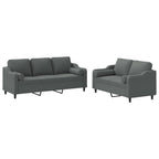 vidaXL Dark Gray Sofa Set with Pillows - Fabric Loveseat, Armchair and Couch for Living Room, Office, Lounge