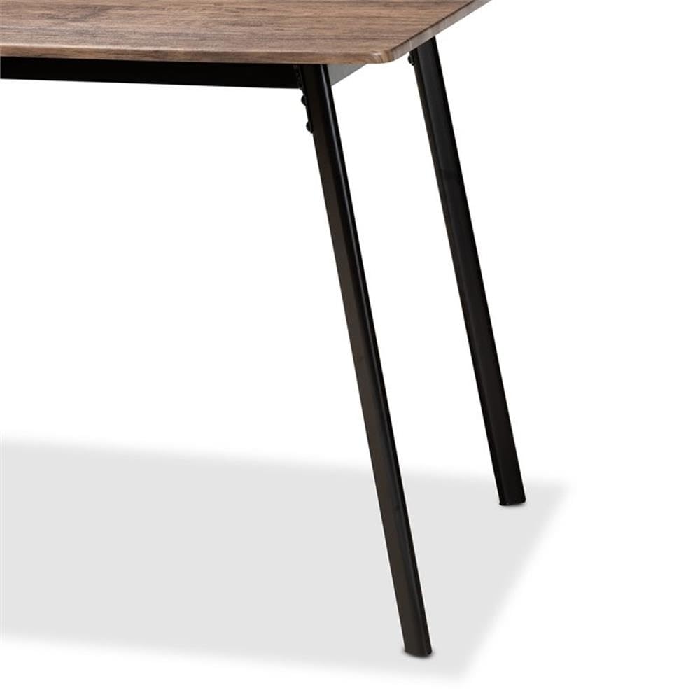 Baxton Studio Calder Mid-Century Modern Walnut Brown Finished Wood and Black Metal Dining Table