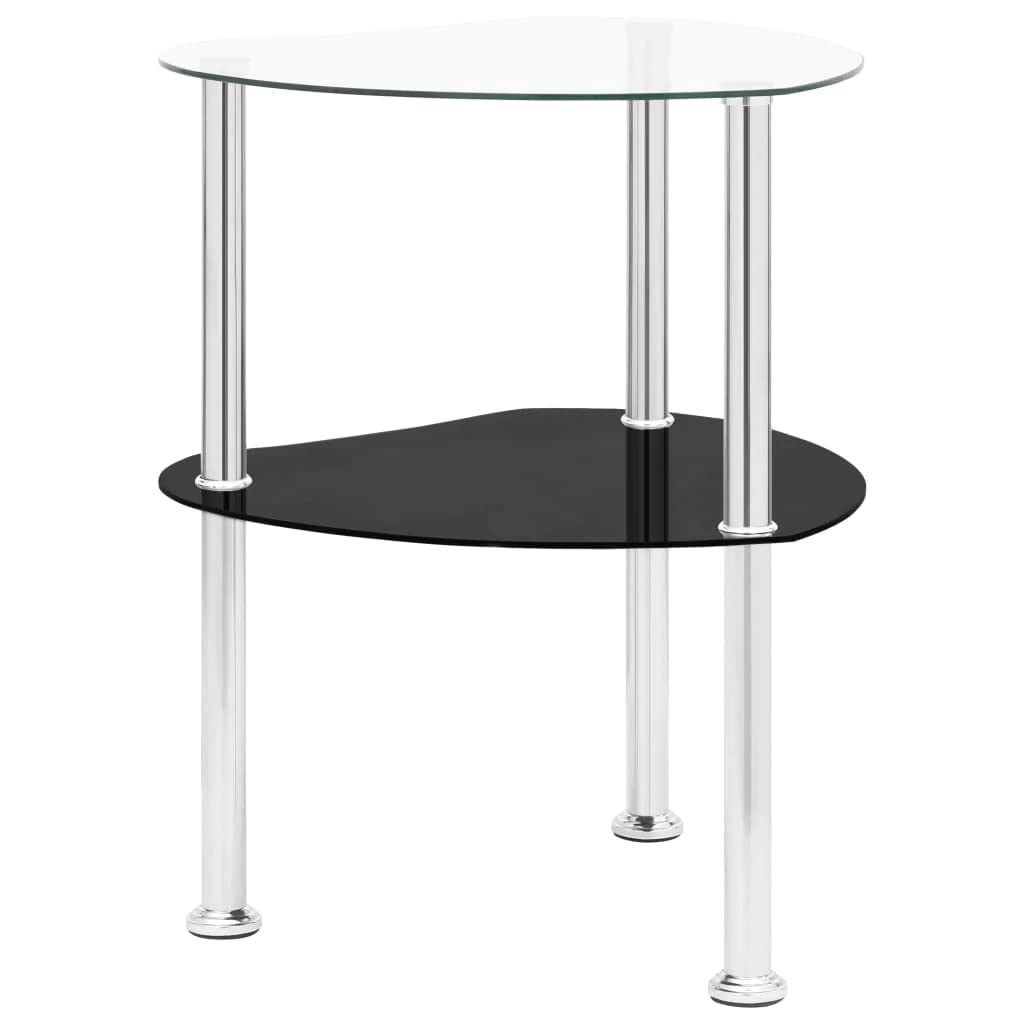 vidaXL 322786 2-Tier Side Table Transparent & Black 38x38x50cm Tempered Glass