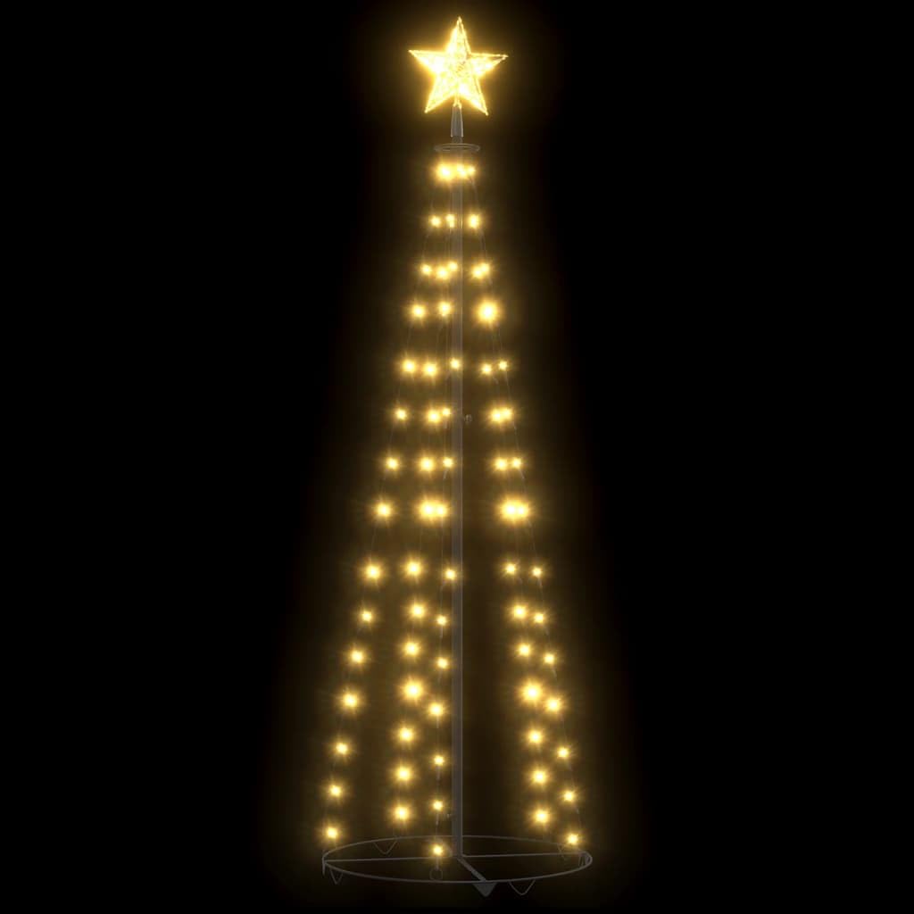 vidaXL Indoor/Outdoor LED Christmas Cone Tree - PVC and Metal Festive Light Display with Warm White LEDs and Star Top - 5 ft High with 8 Lighting Functions and Dimmer