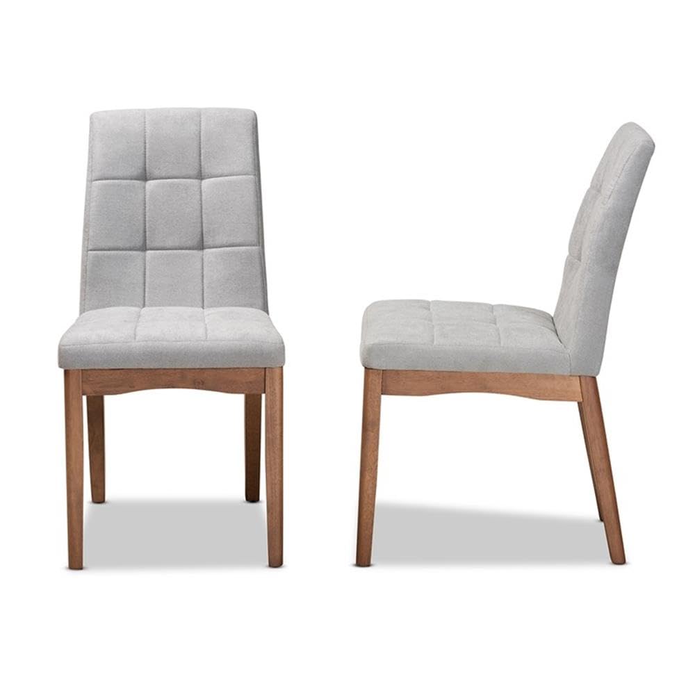 Baxton Studio Tara Mid-Century Modern Transitional Light Grey Fabric Upholstered and Walnut Brown Finished Wood 2-Piece Dining Chair Set