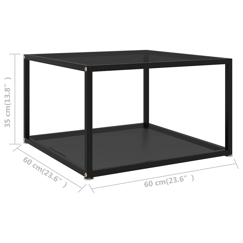 vidaXL Black Coffee Table - Contemporary Style Tempered Glass and Powder-Coated Steel - Square Design with Storage Shelf - Easy to Clean - Dimensions: 23.6" x 23.6" x 13.8"