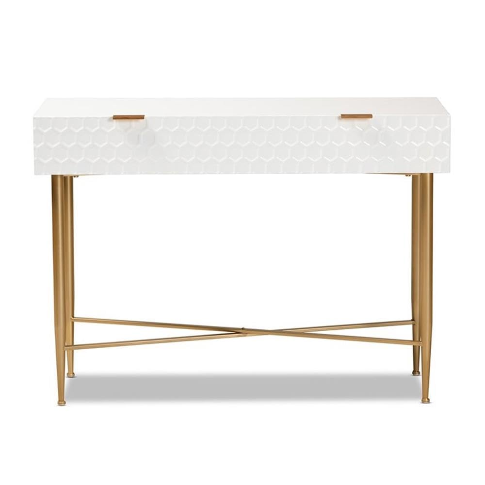 Baxton Studio Galia White Finished Wood and Gold Metal 1-Drawer Console Table