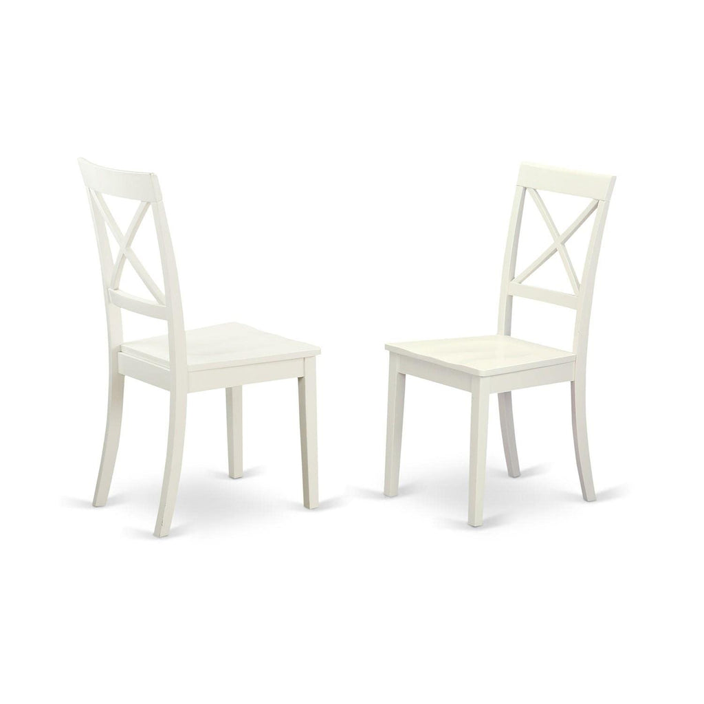 East West Furniture DLBO5-WHI-W 5 Piece Kitchen Table Set for 4 Includes a Round Dining Room Table with Dropleaf and 4 Solid Wood Seat Chairs, 42x42 Inch, Linen White