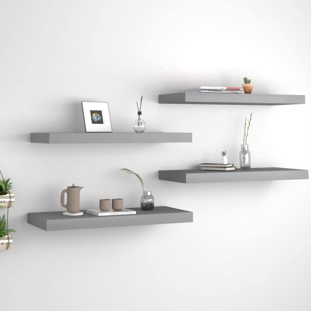 Vidaxl Floating Wall Shelves 4 Pcs Gray 23.6''X9.3''X1.5'' Mdf