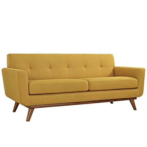 Fine Fabric Upholstered Loveseat With Rubberwood Legs