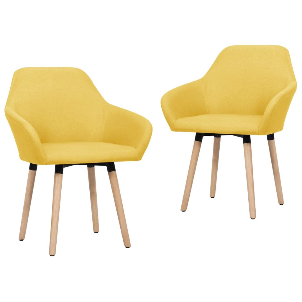 vidaXL 2 pcs Dining Room Chairs - Yellow Fabric with Black Metal and Solid Wood Legs, Ergonomically Designed, Comfortable Seating
