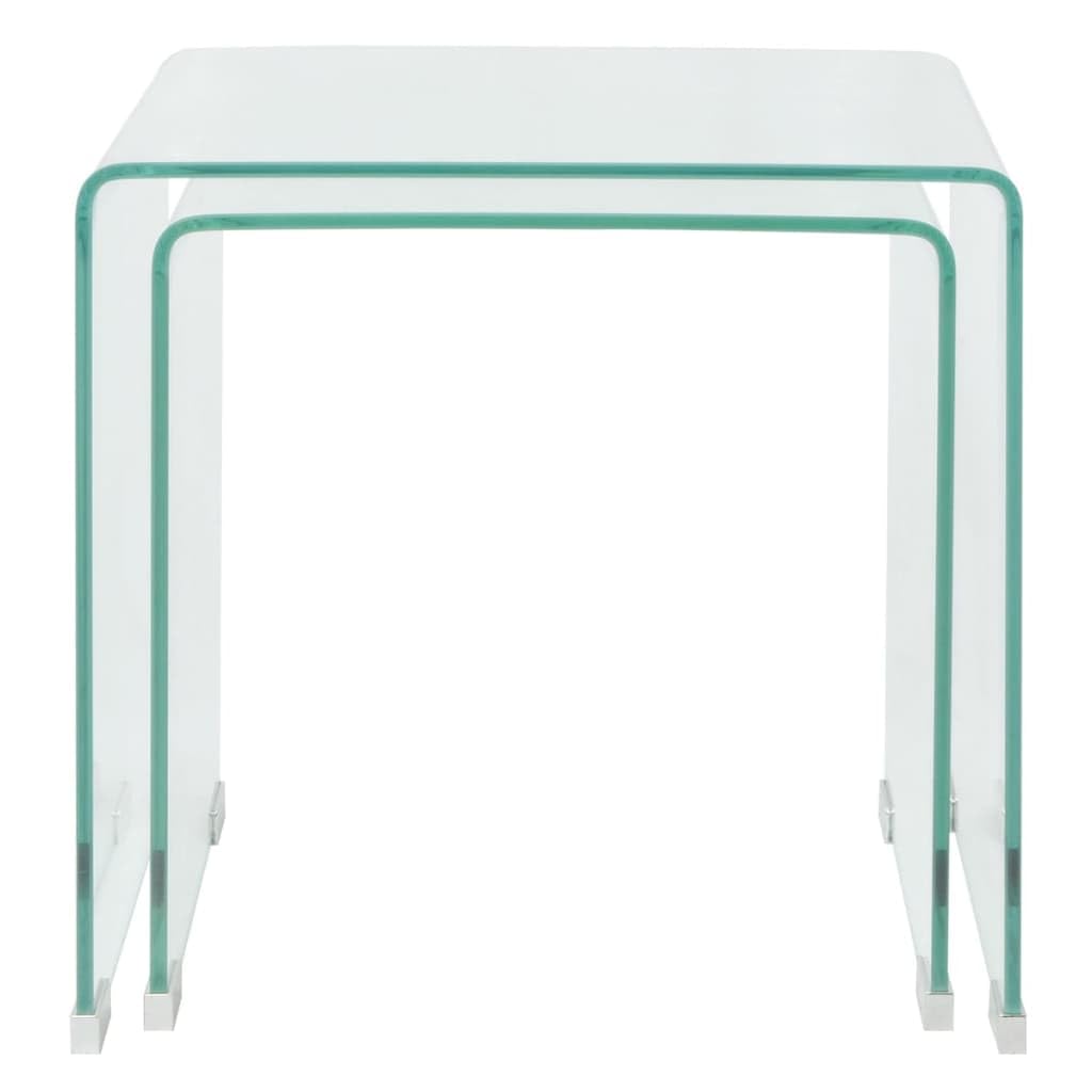 vidaXL Nesting Coffee Table Set of 2, Tempered Safety Glass, Clear Finish, Compact Design, Versatile Usage for Living Room & Bedroom, Modern Scandinavian Style, Easy Storage