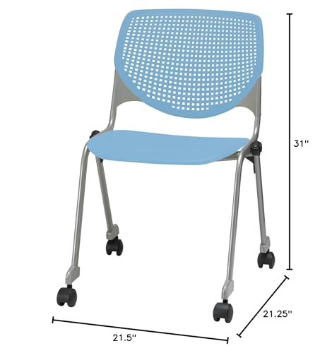 Kfi Seating Poly Stack Chair With Casters And Perforated Sky Blue