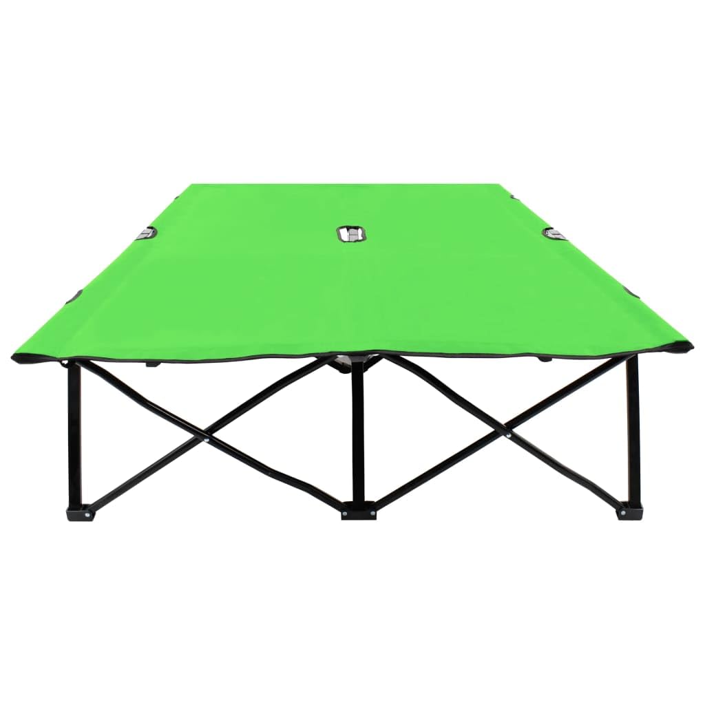vidaXL Two Person Folding Sun Lounger - Lightweight Camping Bed - Corrosion-Resistant Steel Frame - Water Resistant - Green - 600 D Polyester Fabric with PE Coating