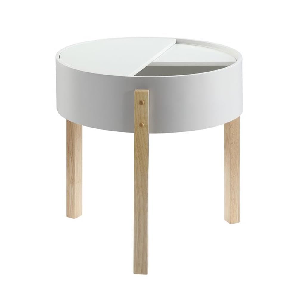 Acme Bodfish Round Wooden End Table With Hidden Storage In White And Natural