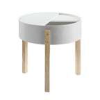 Acme Bodfish Round Wooden End Table With Hidden Storage In White And Natural