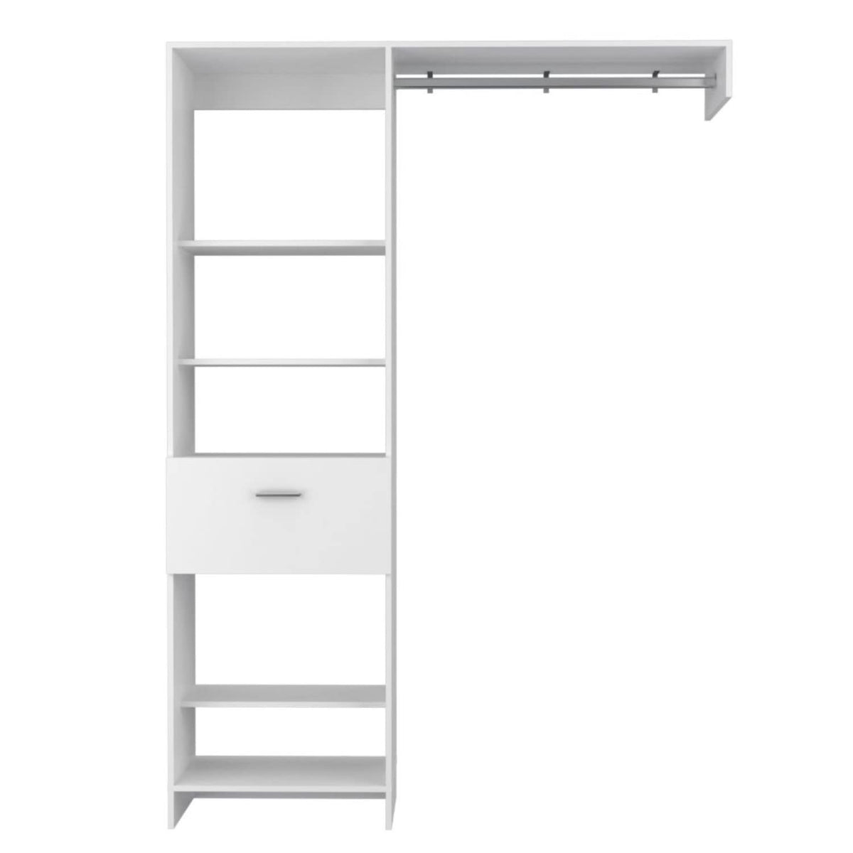 Dynamic 150 Closet System, 5 Open Shelves, 1 Drawer, 1 Metal Rod, White