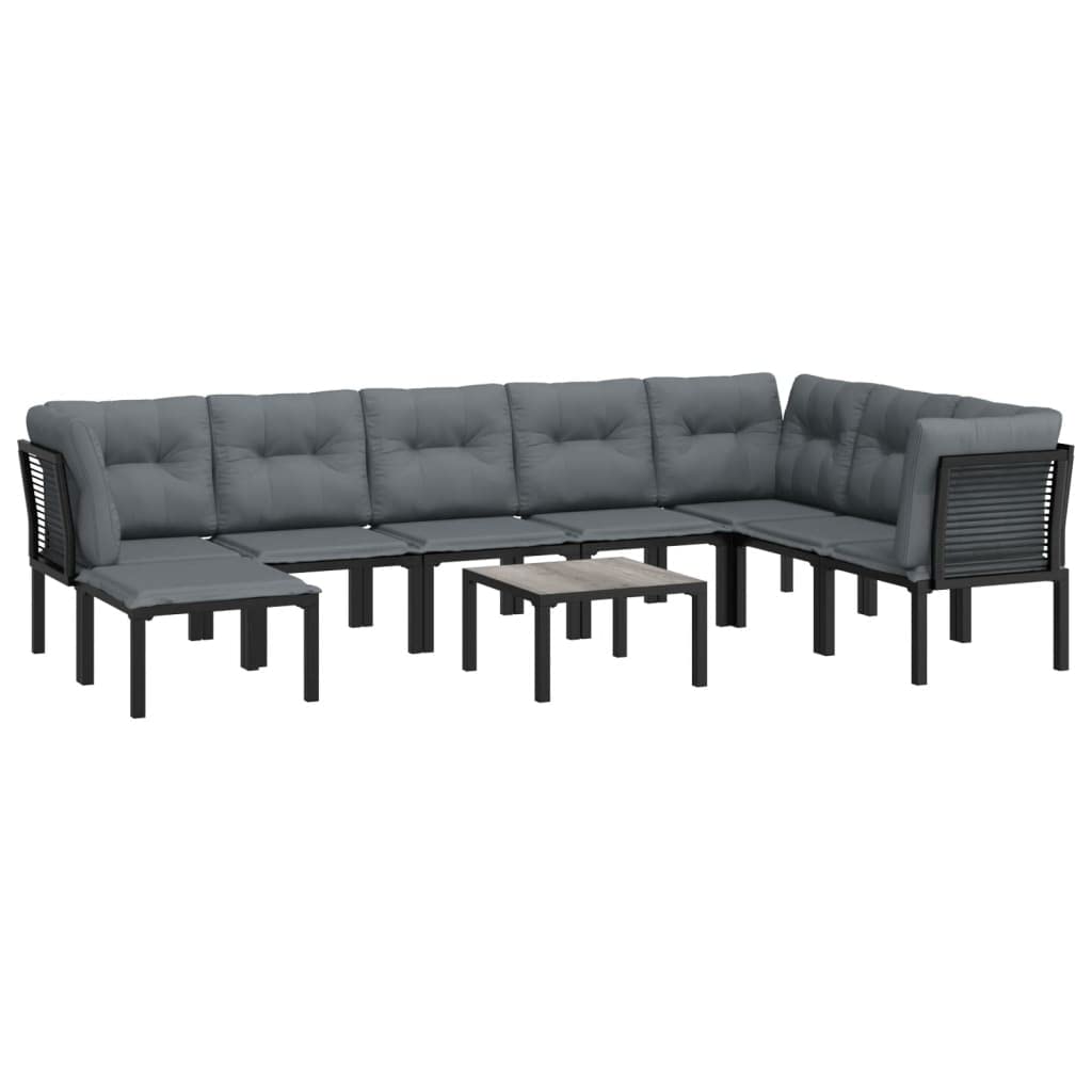 vidaXL Patio Furniture Set 9 Piece, Outdoor Couch Sectional Sofa with Cushions, Patio Conversation Set with Coffee Table, Modern Style, Black and Gray Poly Rattan