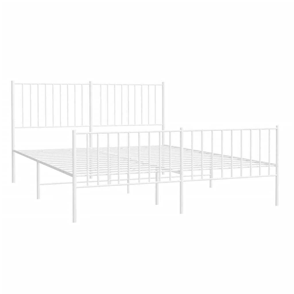 vidaXL 12-Inch White Metal Queen Bed Frame with Headboard & Footboard, Heavy-Duty Construction with Under-Bed Storage for Modern Bedroom, No Box Spring Needed & Easy Assembly, No Mattress