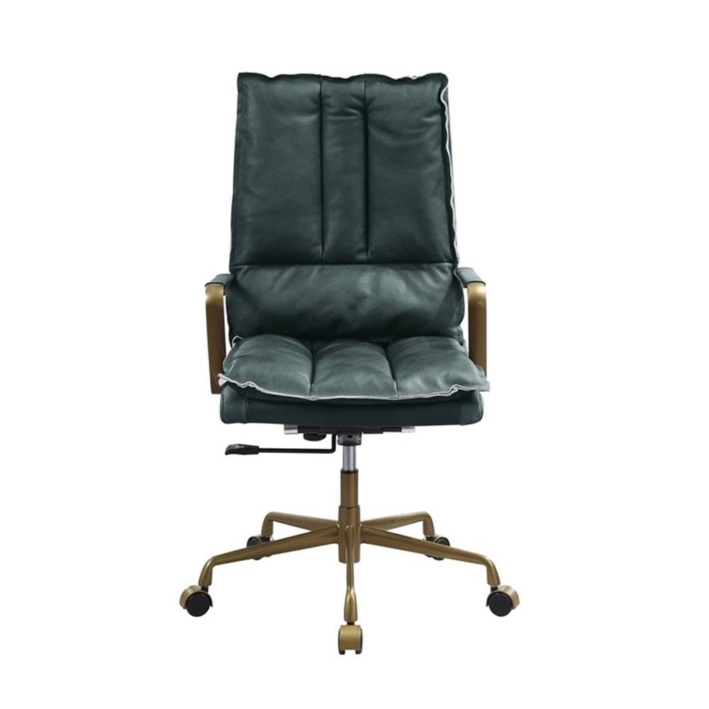 Acme Tinzud Upholstered Office Chair in Dark Green Top Grain Leather