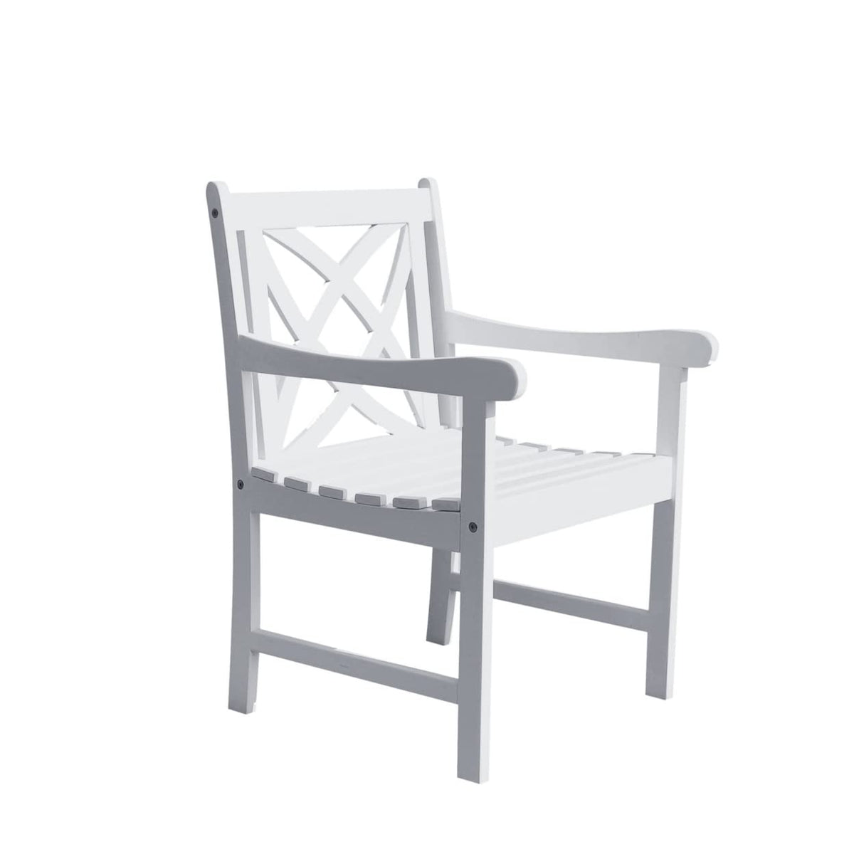 HomeRoots Wood: Acacia White Patio Armchair with Decorative Back